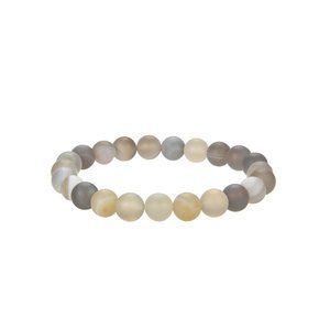 Grey Banded Agate Gemstone Matte Stretch Bracelet